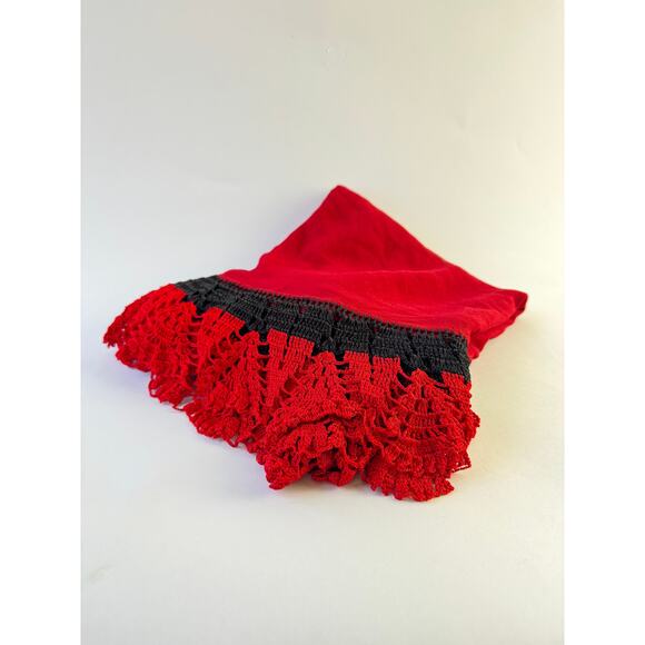 Y2K Handmade Angel Sleeve Ruby Red Black Silk Georgette Crochet Top Size Large - Picture 6 of 7